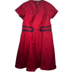 eShakti Red & Navy  Womens Size 2X-20W Contrast Trim Poplin Dress